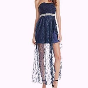Speechless Strapless Formal Beaded Waist Navy Lace Dress Juniors Size 11